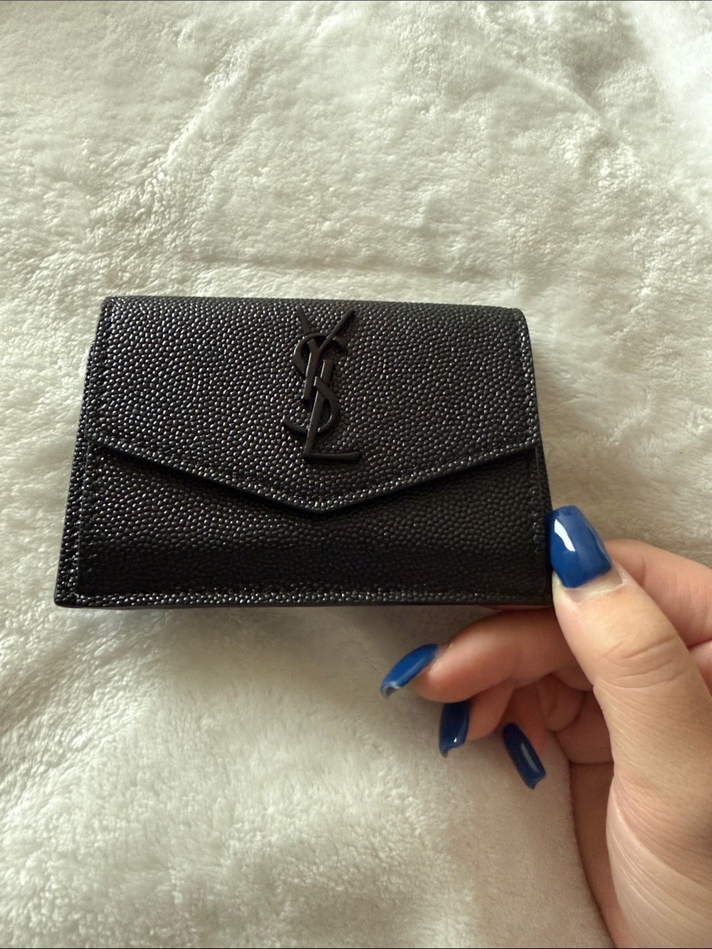 Saint Laurent Black Pebbled Leather Envelope Card Case
